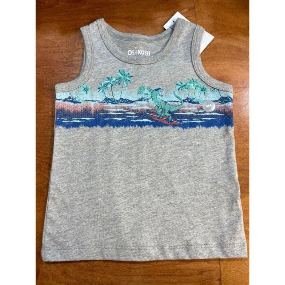 OshKosh Boys Gray Sleeveless Dinosaur Tank Top Size 9-12 Months Cotton Blend